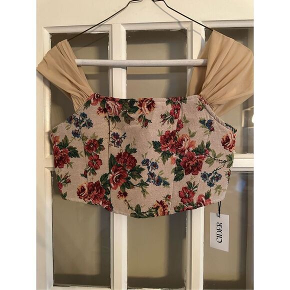 CIDER Floral off shoulder Crop corset Top size Large - Picture 2 of 6